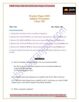 CBSE  Class 12th Solved Practice Paperfor Economics- 2015