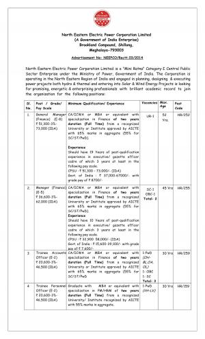 NEEPCL, Meghalaya Recruitment for MBA Graduates 2015