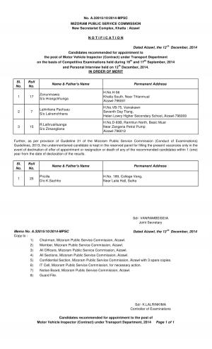 Mizoram-PSC-Motor-Vehicle-Inspector Interview Result