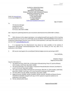 SSC-NER Notified Recruitment for Dietician & Technical Assistant Posts 2014-15