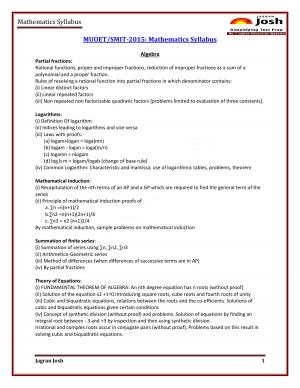 MUOET SMIT-2015 Mathematics Syllabus