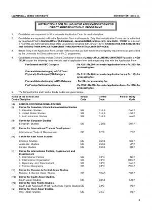 JNU Notified Admission for Ph.D. Programme 2015-16