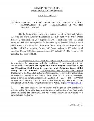 UPSC National Defence Academy & Naval Academy Exam (II) 2014: Interview List Declared