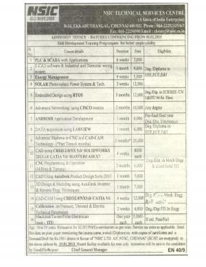 NSIC Notified Admission to Skill Development Training Programmes 2015