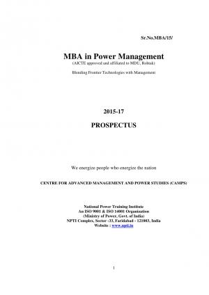 NPTI Notified Admission to MBA Program in Power Management 2015-17