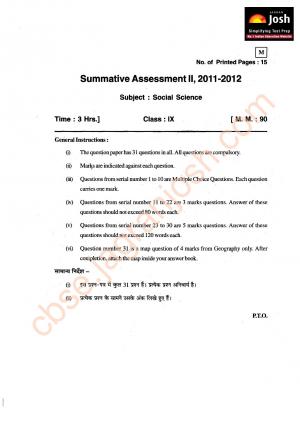 CBSE Class 9 Social Science Question Paper SA 2- 2012
