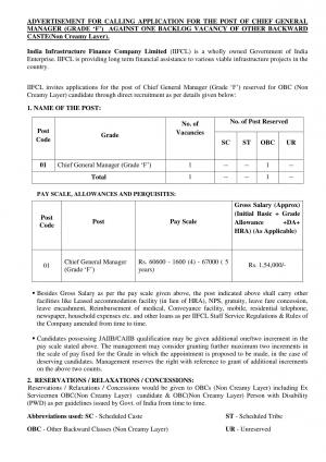 India Infrastructure Finance Company Limited (IIFCL) Managerial Recruitment for MBA Graduates 2015