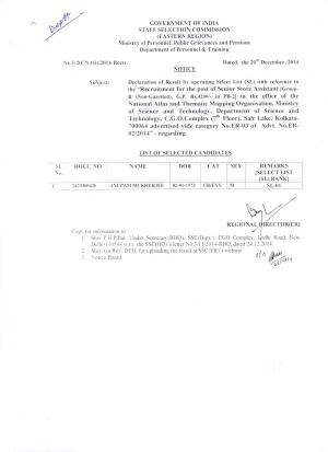 SSC, ER Announced list of Selected Candidates for Sr Store Asst. & Constable Posts 2014-15 (1)