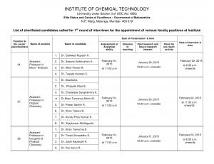 Institute of Chemical Technology Issued Interview Schedule for Faculty Posts 2015 