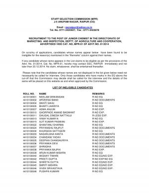 SSC MPR Issued List of Ineligible Candidates for Junior Chemist Post 2014