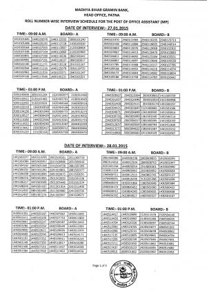 MBGB Patna Office Assistant Post 2015- Interview Schedule Released