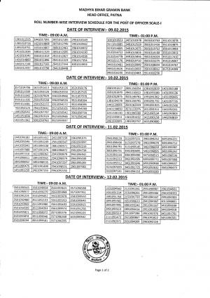 MBGB Patna Officer Scale-I Post 2015- Interview Schedule Released