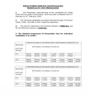 UPSC Indian Forest Service (Main) Examination 2014-Interview Schedule Declared