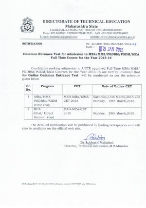 Notification Directorate of Technical Education Maharashtra State 2015