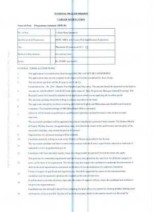 Programme Assistant NPPCD 2014