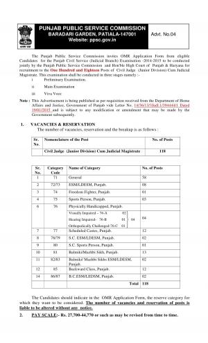 PPSC Civil Service (Judicial Branch) Examination 2014-15: Notification Released