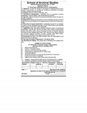  School of Archival Studies Notified Admission in Short Term Course in Reprography 2015