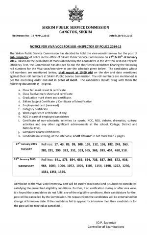 SPSC Declared Final Results for Post of Inspector of Police 2014-15