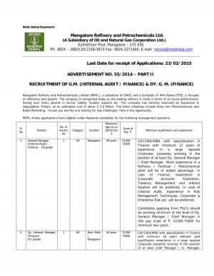 MRPL Notified Recruitment for MBA Graduates 2015