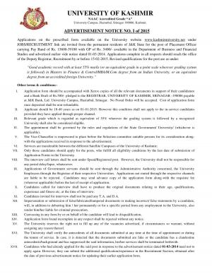 University of Kashmir notified recruitment for MBA Graduates 2015