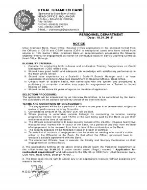 Utkal Grameen Bank Notified Recruitment for Officers of OS-III and OS-IV posts 2015