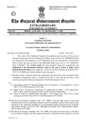 GPSC Issued Revised Results for Asst. Conservator of Forest/Range Forest Officer Posts 2015