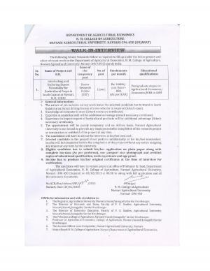 N.M. College of Agriculture Navasari Notified Recruitment for SRF Post 2015
