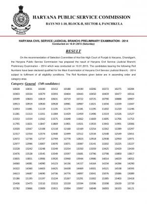 HPSC Civil Service (Judicial Branch) Preliminary Examination 2014: Result Declared