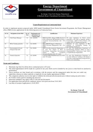 Recruitment for various post on contractual basis in PMO ADB