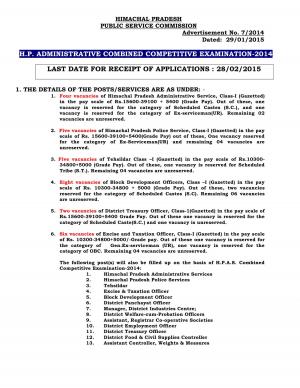 Himachal PCS 2014: Notification