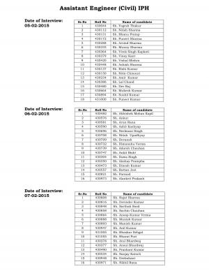 Himachal Pradesh PSC Declared Interview Schedule for Assistant Engineer (Civil) IPH Post 2015