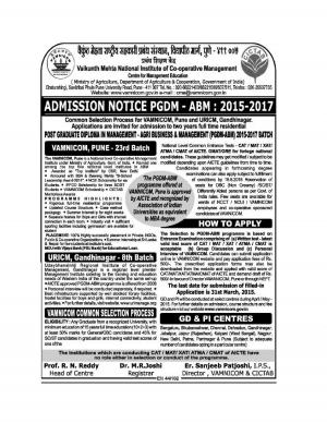 VAMNICOM Notified Admission for PGDM-ABM 2015