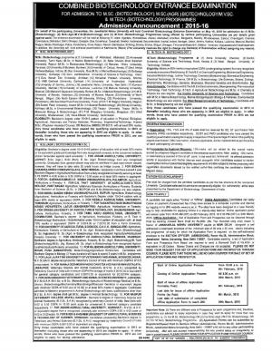 JNU Notified Admission for M.Sc and M.Tech Programmes 2015-16