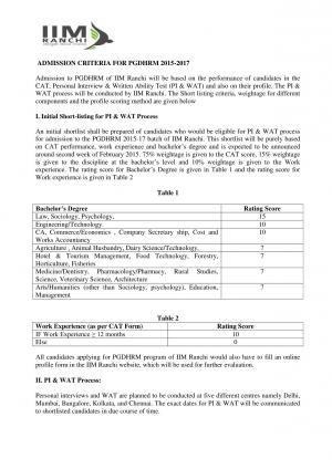 IIM Ranchi PGD (HRM) / MBA Admissions 2015 announced