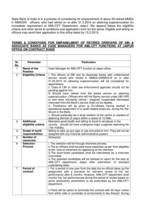 SBI Notified Recruitment for 20 Case Manager Posts 2015