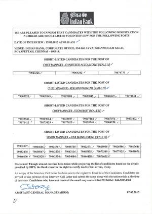Indian Bank Issued Interview Schedule for Various Managerial Posts 2015