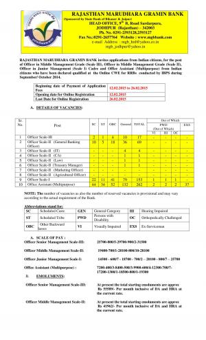 Rajasthan Madhudhara Gramin Bank 2015: Notification 