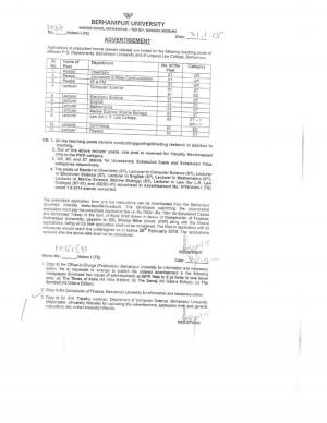 Berhampur University Odisha Notified Recruitment to 13 Faculty Posts 2015