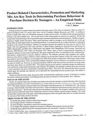 IJM-Feb07-Article1-Product Related Characteristics, Promotion And Marketing Mix Are Key Tools In Determining Purchase Behaviour & Purchase Decision by Teenagers - An Empirical Study