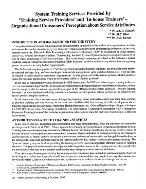 IJM-Oct07-Article9-System Training Services Provided by 'Training Service Providers' and 'In-House Trainers'-Organizational Consumers' Perception about Service Attributes