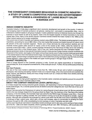 IJM-Dec07-Article1-The Consequent Consumer Behaviour in Cosmetic Industry - A Study of Lakme's Competitive Position and Advertisement Effectiveness & Awareness of Lakme Beauty Salon in Baroda City