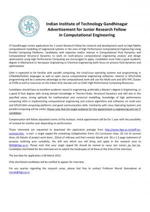 IIT Gandhinagar Notified Recruitment Junior Research Fellow Post 2015