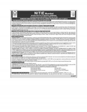NITIE Mumbai Notified Admission for PG Diploma Courses 2015