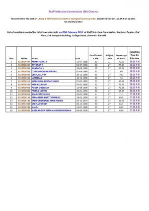 SSCSR Chennai announced interview schedule for Library & Information Assistant 2014