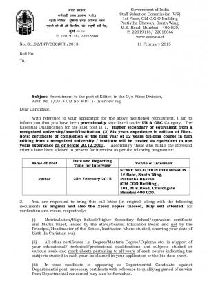 SSC-WR Issued Interview Schedule for Editor Post 2015