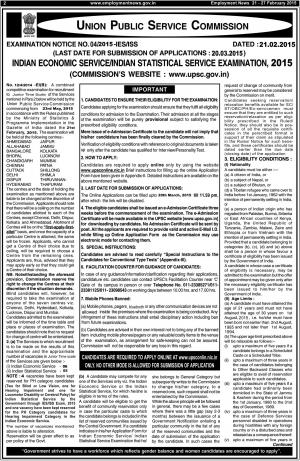 UPSC Indian Economic Service/ Indian Statistical Service Examination 2015: Notification