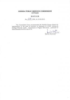 OPSC Cuttack Announced Final Result for Lecturer Post in Statistics 2015