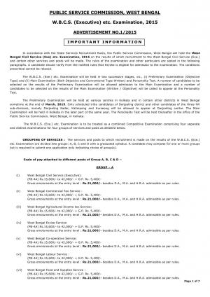 West Bengal Civil Services Examination 2015: Notification