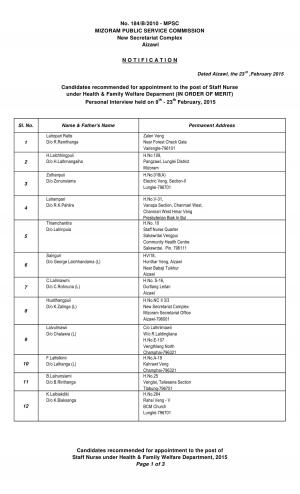 MPSC Staff Nurse Post 2015: Final Result Declared