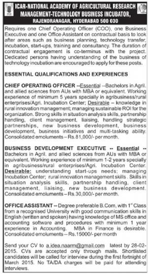 ICAR National Academy of Agricultural Research Management Recruitment 2015